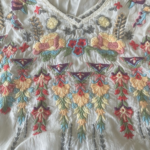 Johnny Was Priscilla Blouse 3/4 Sleeve Semi Sheer Embroidered Floral V-Neck EUC - Picture 3 of 7